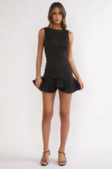 Chandelia Accordion Pleat Frill Mini Skirt Black