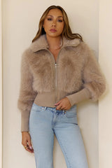 Midnight Whimsy Faux Fur Jacket Taupe