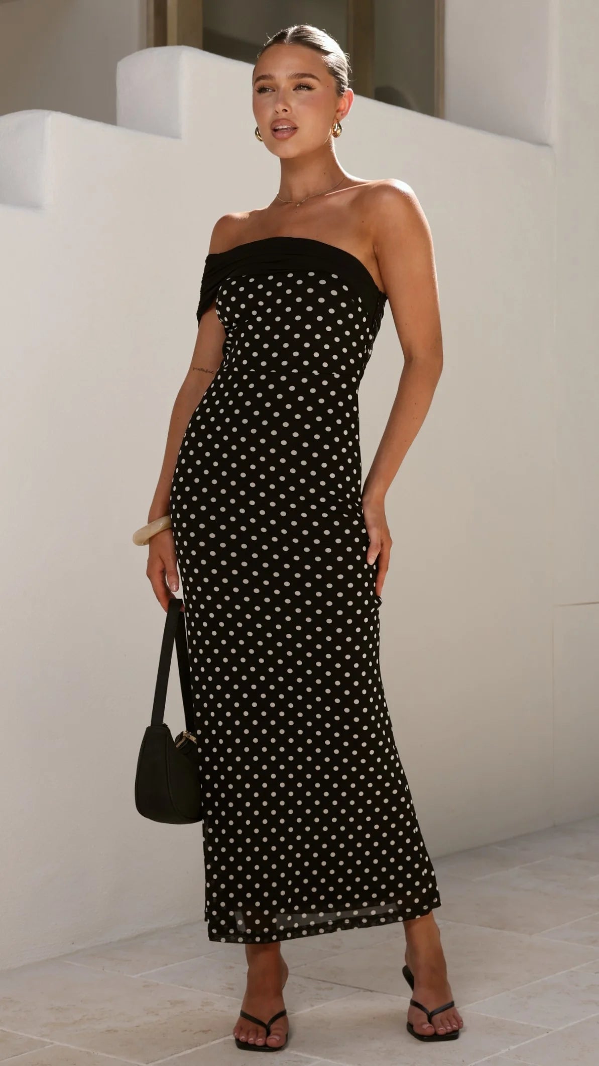 Ria Maxi Dress - Black/White Polka