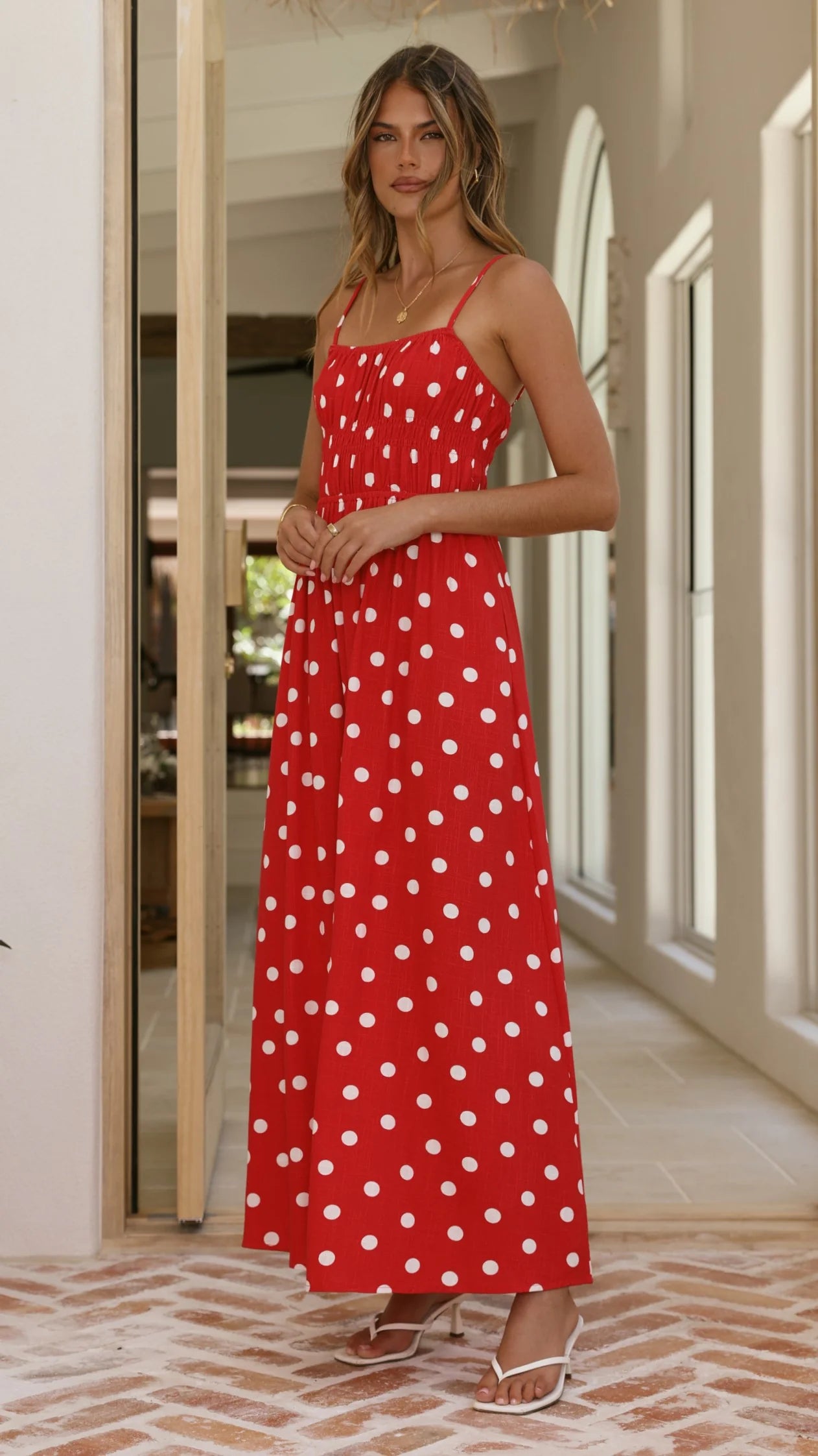 Solare Maxi Dress - Red/White Polka