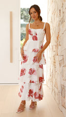 Odilia Maxi Dress - White/Pink Floral
