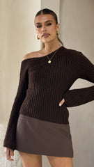 Ellira Long Sleeve Knit Top - Chocolate