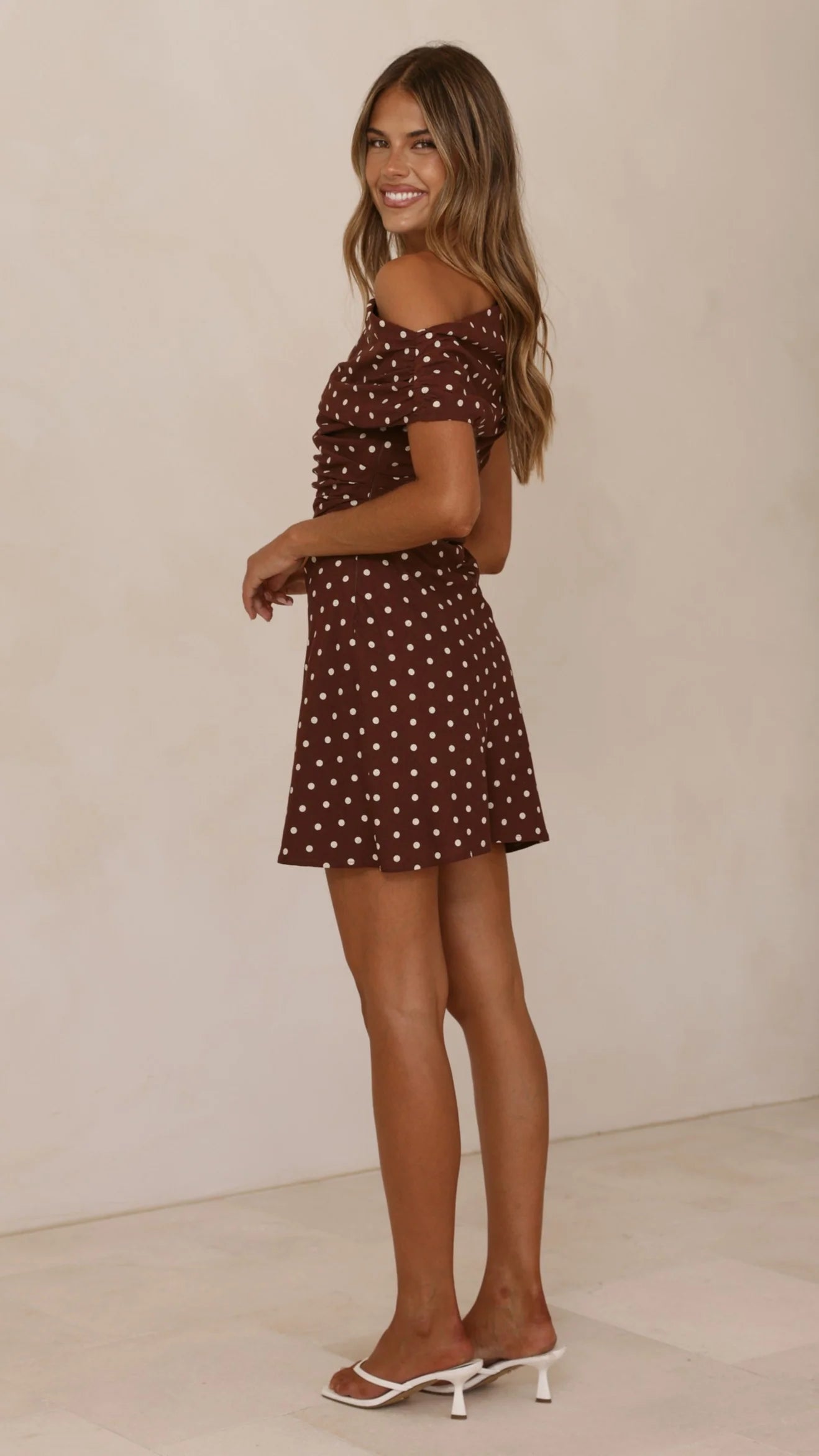 Benni Asymmetric Mini Dress - Chocolate/Nude Spot