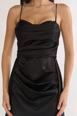 Asterelle Pleated Gathering Maxi Dress Black