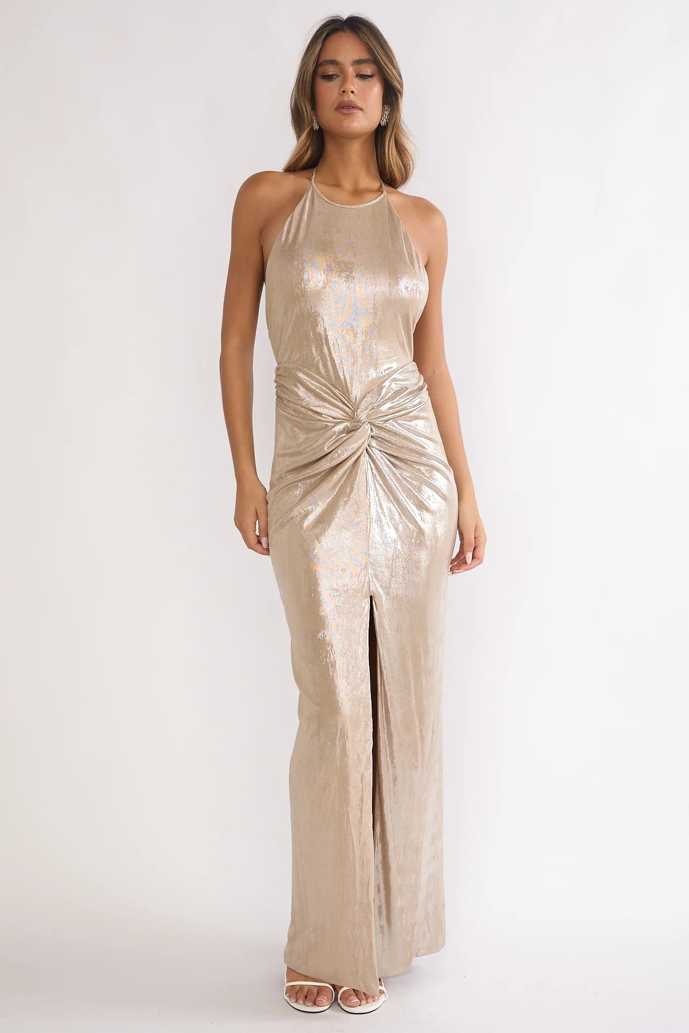 Delphinah Twist Waist Maxi Dress Champagne