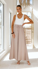 Avery Wide Leg Pants - Beige