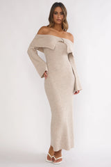Arwyn Foldover Off-Shoulder Knit Maxi Dress Quinoa