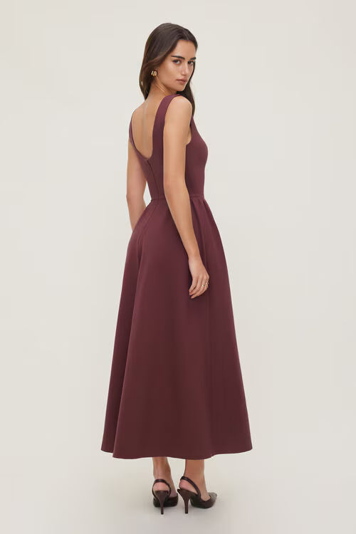 Iris Flared Ponte Maxi Dress-Zinfandel Burgundy