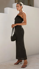 Ria Maxi Dress - Black/White Polka