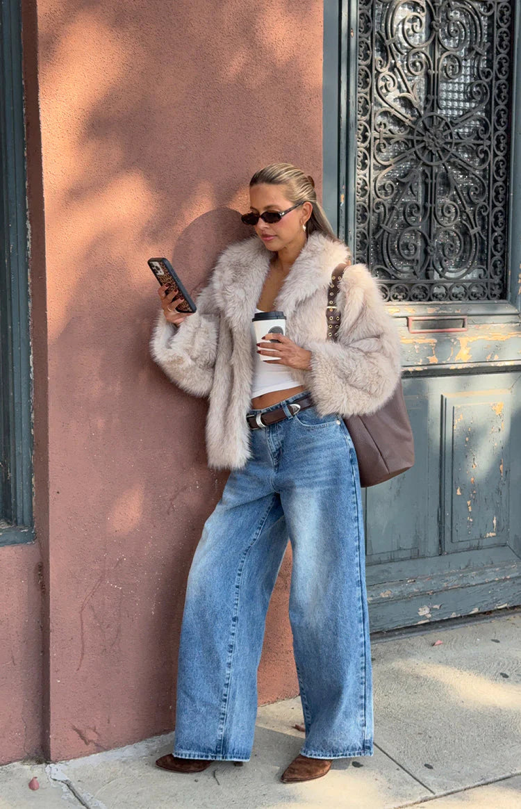 It Girl Sand Faux Fur Jacket