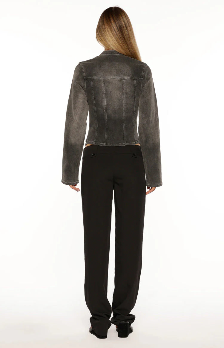 Corey Black Washed Denim Biker Jacket
