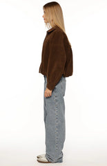 Brookie Brown Suedette Cuff Sleeve Bomber Jacket