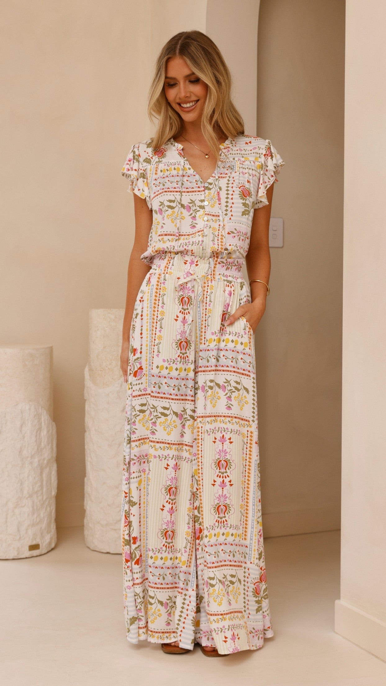Avery Wide Leg Pants - Leah Print