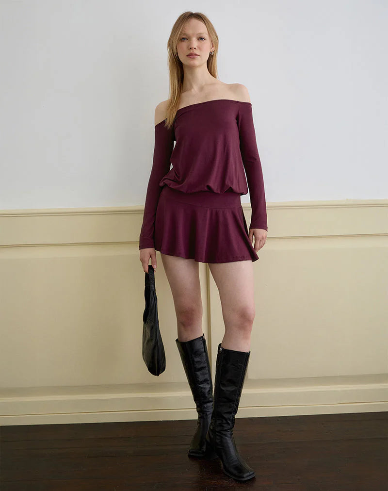 Somiah Bardot Mini Dress in Deep Purple