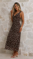 Cassara Maxi Dress - Chocolate / White Polka Dot