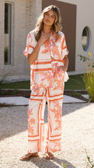 Vallerie Button Up Shirt - Orange/White Print