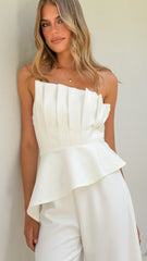 Javana Asymmetrical Top and Pants Set - White