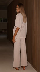 Madian Button Up Shirt and Pants Set - Taupe