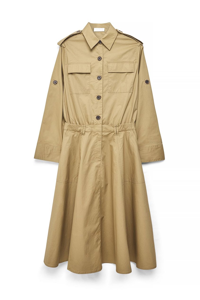 Heavy Cotton Midi Cargo Shirt Dress
