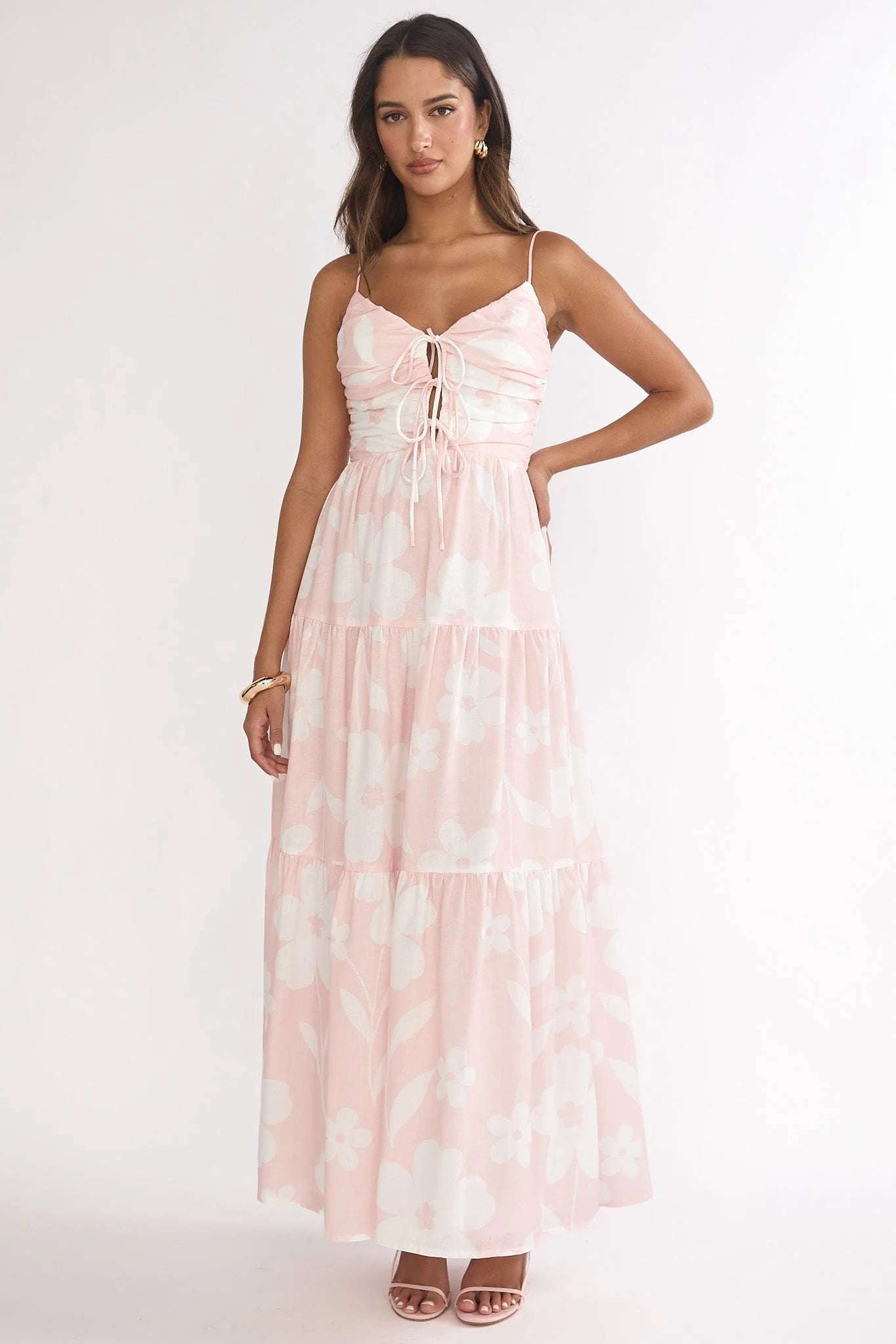 Darelle Tied Bodice Maxi Dress Floral Pink