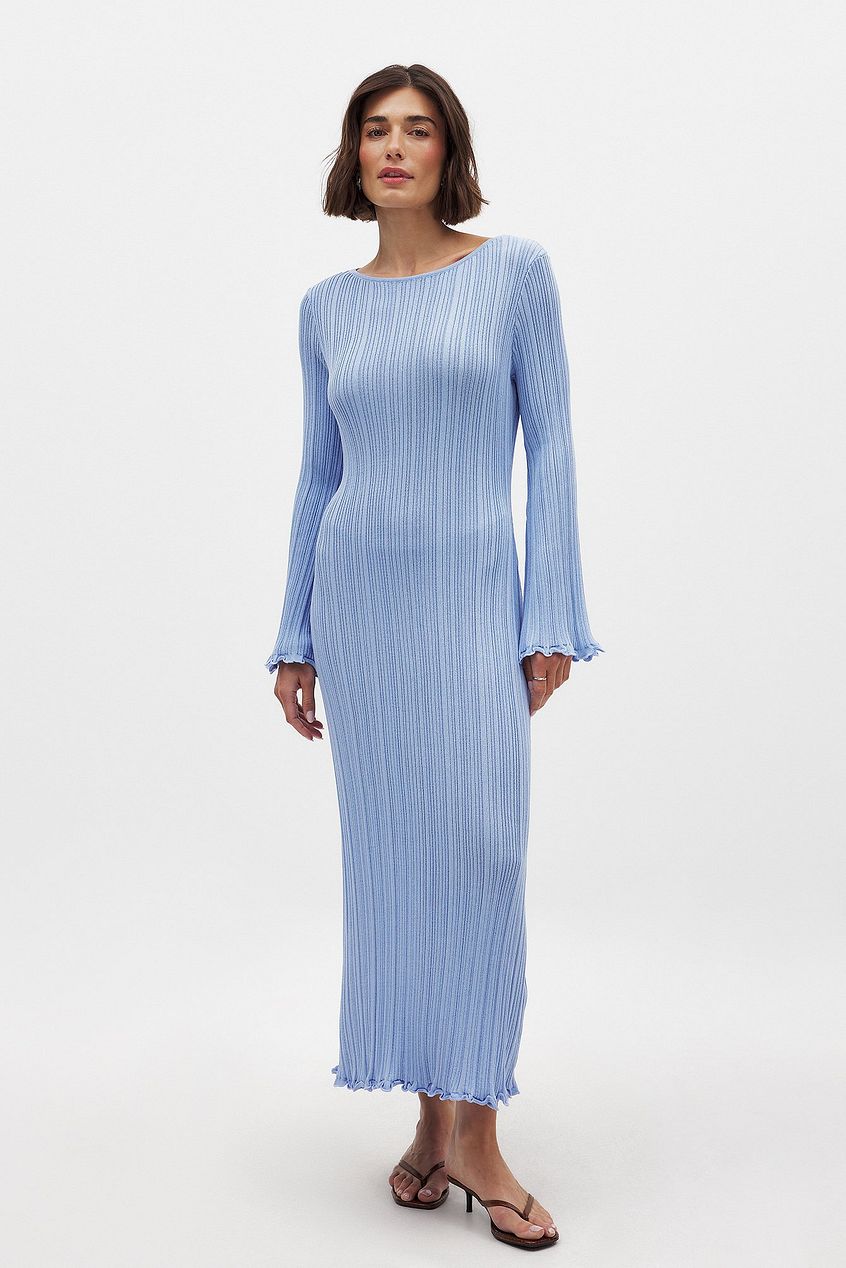 Knitted Round Neck Frill Maxi Dress