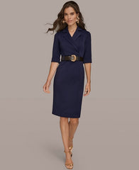 Donna Karan New York Women's 3/4-Sleeve Belted Sheath Dress