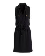 Beyond Travel Chic Drawstring Utility Dress Jet Black