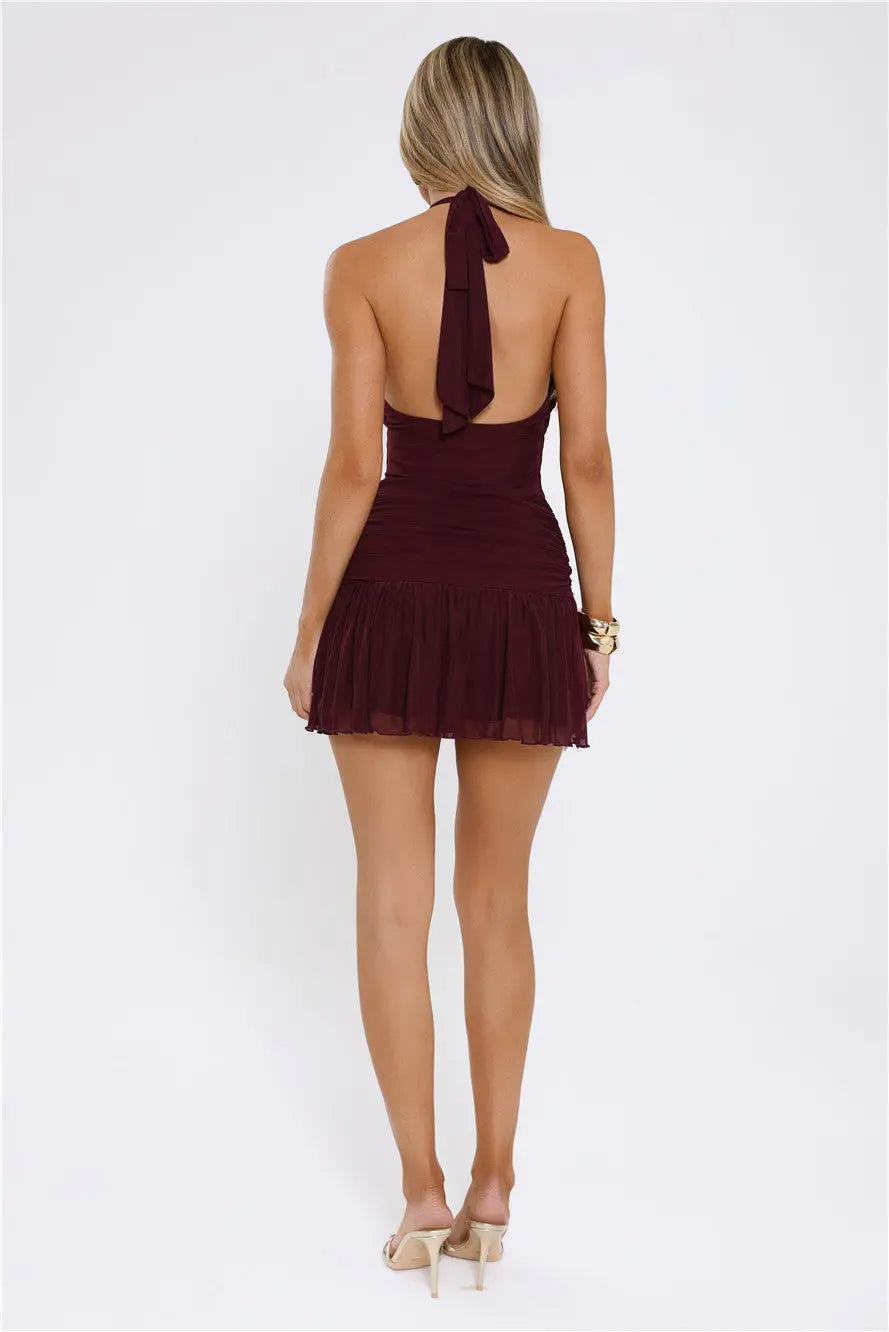 Sundown Soul Halter Midnight Blossoms Mini Dress Plum