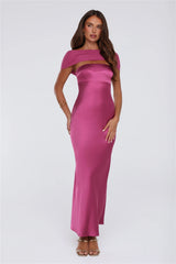 Starry Enchant Satin Strapless Maxi Dress Magenta
