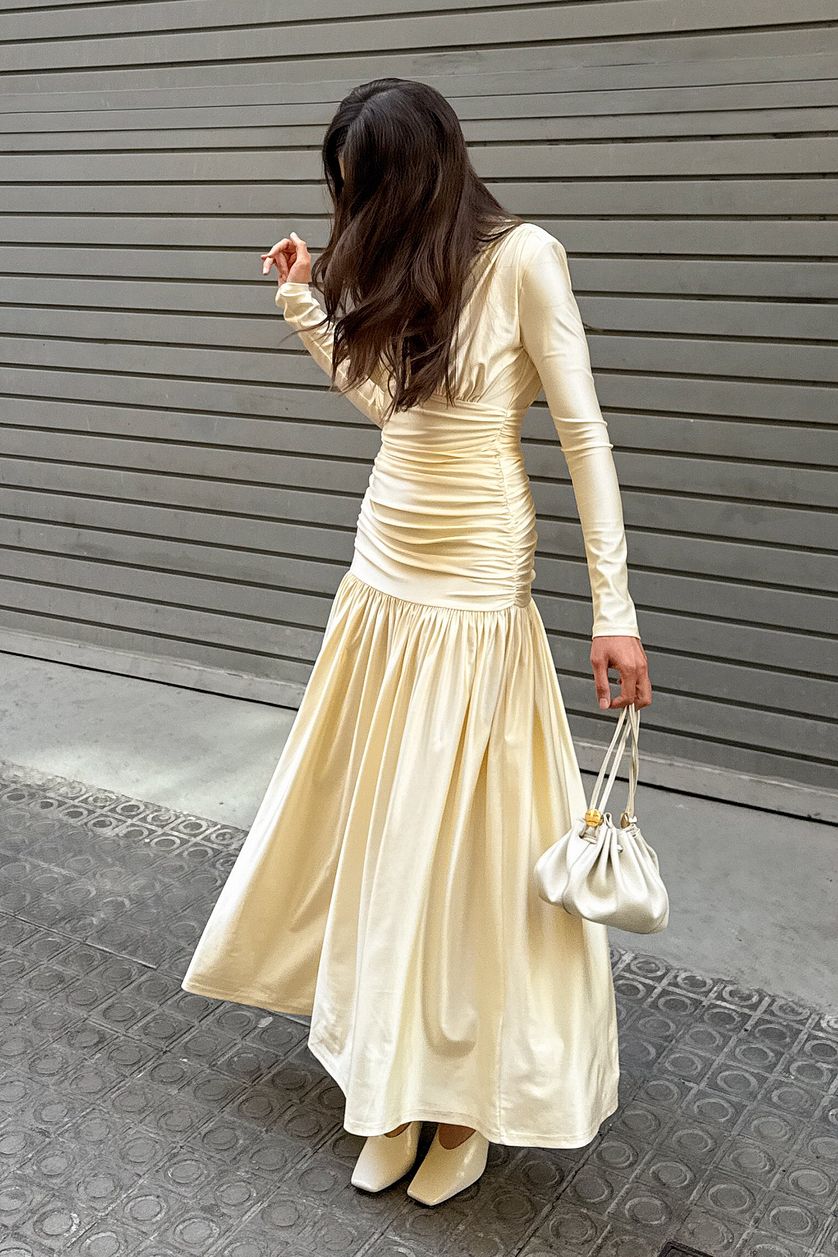 V-Neckline Draped Maxi Dress