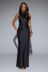 Silken Solstice Satin Maxi Dress Navy