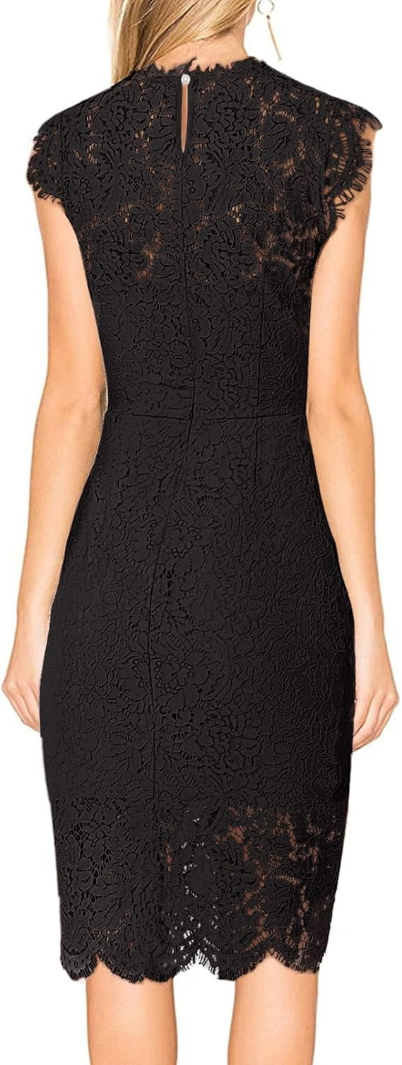 MEROKEETY Sleeveless Lace Floral Elegant Cocktail Dress