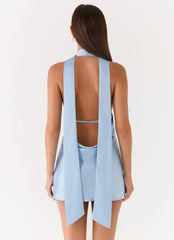 Alicia Satin Halter Mini Dress - Pale Blue