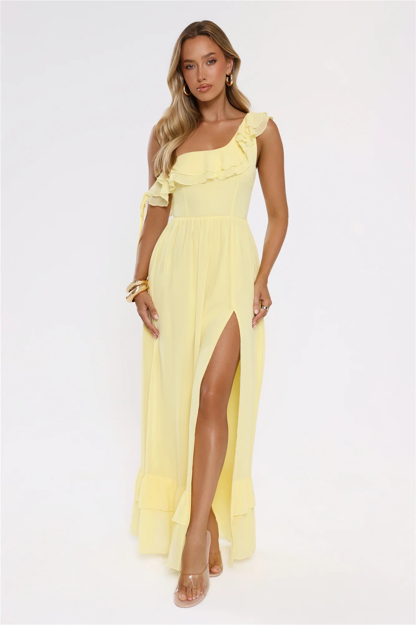 Diamond Horizon Off Shoulder Maxi Dress Lemon
