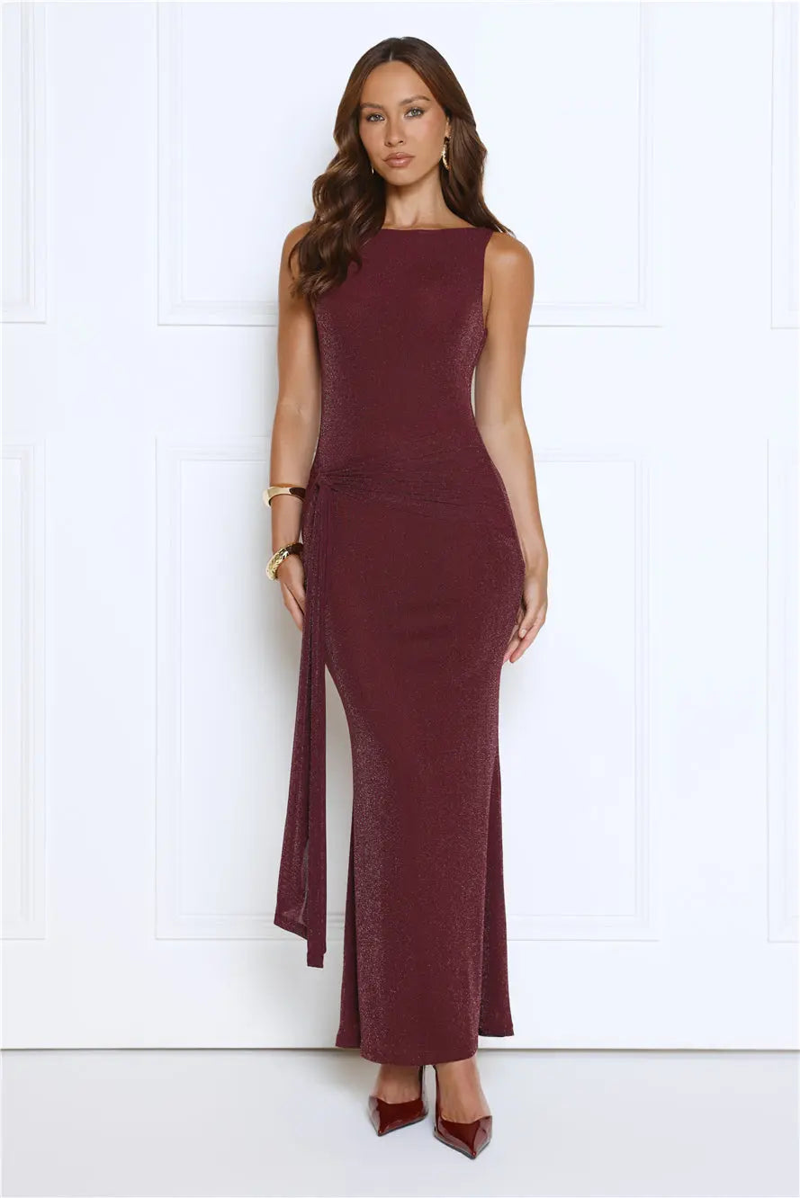 Mariner's Glow Glitter Maxi Dress Plum