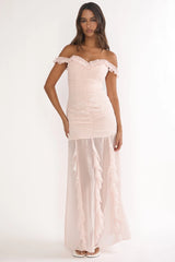 Fall In Love Off Shoulder Frill Maxi Dress Power Pink