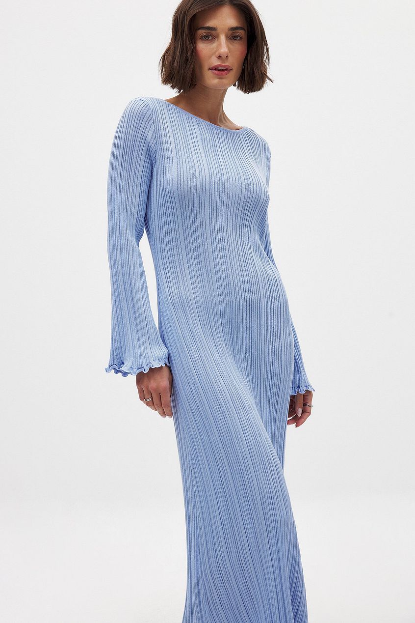 Knitted Round Neck Frill Maxi Dress
