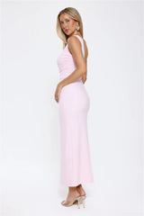 Chic One Shoulder Ruched Drape Maxi Dress Pink