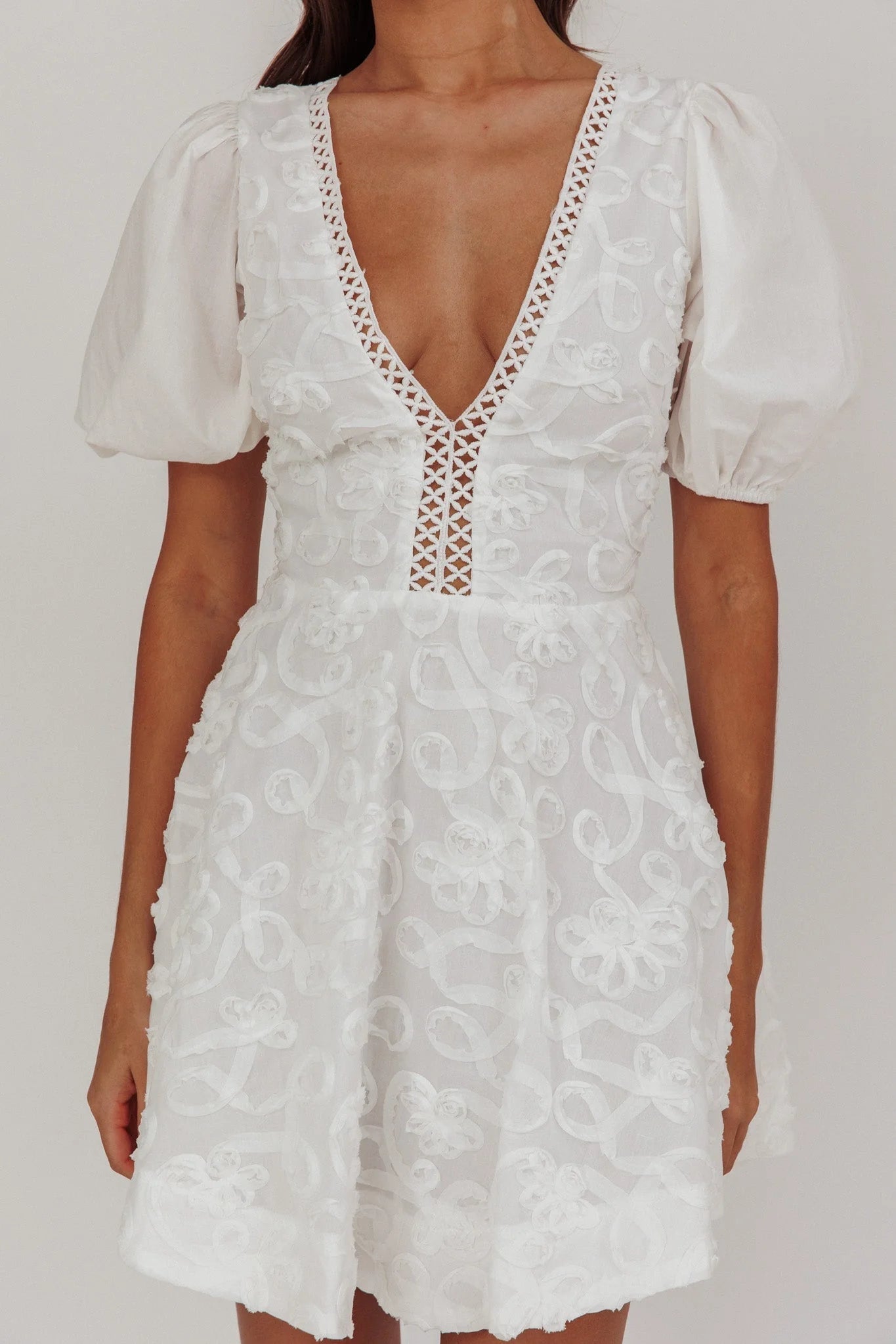 Samsara Puff Sleeve Mini Dress White